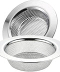Premium Two Pack Stainless Steel Kitchen Sink Strainers With Wide Four Point Five Inch Rim showing dual mesh design for effective gunk capture.