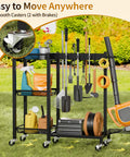 3 In 1 Cleaning Organizer Cart With Wheels And Vacuum Stand, holding tools and cleaning supplies, 3 tier shelves, on grass