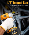 1/2 Inch Cordless Brushless Impact Wrench Kit 300 Ft-Lbs Max Torque 3000 RPM 20V Power with 4.0Ah battery in use on car wheel