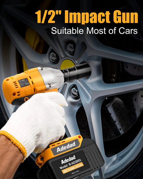 1/2 Inch Cordless Brushless Impact Wrench Kit 300 Ft-Lbs Max Torque 3000 RPM 20V Power with 4.0Ah battery in use on car wheel