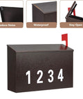 Wall Mount Mailbox With Flag Kit And 0 To 9 Number Stickers, Galvanized Steel Built Tough Rust Proof Outdoor Post Box In Bronze Finish