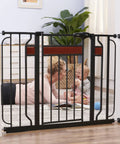 Extra Wide Baby Gate For Doorways And Stairs, 30 To 41.5 Inches, Pressure Mounted Wood Gate With Door in use with child and parent
