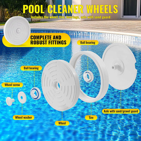 Exploded view of wheel components from Beefed Up Pool Cleaner Rebuild Kit For Polaris 280 TR28P Zodiac Automatic Pool Cleaner