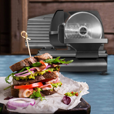 Powerhouse Electric Deli Slicer With Adjustable Thickness Dial And Precision Stainless Steel Blade Flawlessly Sliced Meat Cheese Bread Cutting Setup Weekend Party Game Changer Zero Hassle Kitchen Essential