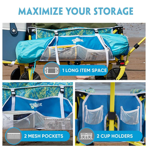 Beach Wagon With Big Wheels For Sand Heavy Duty Collapsible Cart With Tailgate Foldable Utility Wagon storage features