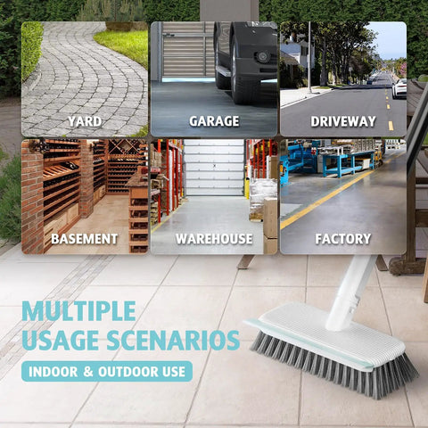 Heavy Duty Floor Scrubber With Long Ergonomic Handle And Stainless Steel Wire Bristles For Outdoor Cleaning On Concrete Patios Decks Garages And Gardens Waterproof Rust Resistant Built To Last in various usage scenarios like yard, garage, driveway, basement, warehouse, and factory.