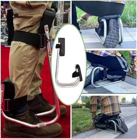 Heavy Duty Garden Kneeler Seat For Gardening And Farm Work, Ergonomic Kneeling Stool With Ankle Support And Knee Protection, Portable Steel Frame, Stable And Comfortable, A Real Knee Saver While You Work Outdoors shown in use on various surfaces.