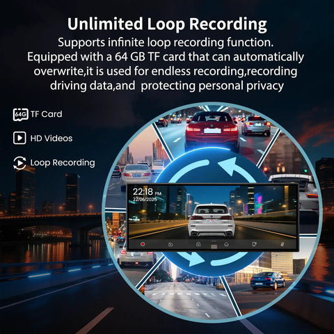 11.5 Inch Wireless CarPlay Screen For Your Ride With Apple CarPlay And Android Auto HD touchscreen showing loop recording feature