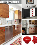 Totally Rad Red Ceramic Cabinet Knobs, 32mm Standard Round Pull Handles for Kitchen Cupboards and Drawers, with various applications.