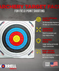 Archery Target Face for Field Point Practice 34x34 inches with colorful rings, durable for beginners to pros, shown indoors