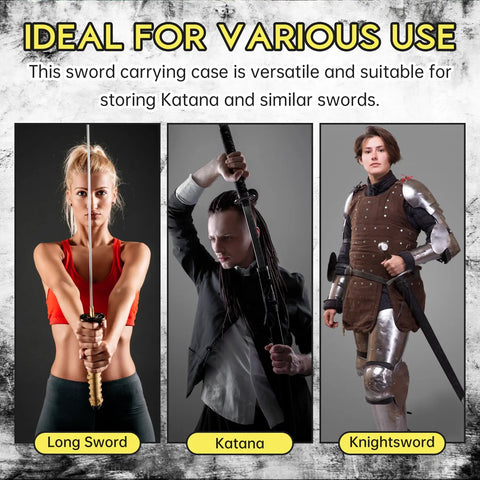 Large Sword Bag 51 Inch Katana Case With Adjustable Straps use for long sword, katana, and knightsword, showcasing versatility.