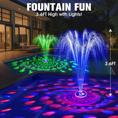 Two In One Floating Pool Fountain With Lights For Inground And Above Ground Pools, LED Underwater Light Show at night