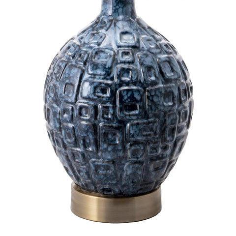 Blue ceramic base of Tucson 28 Inch Ceramic Table Lamp With Linen Shade For Living Room, Bedroom Or Entryway On Off Switch