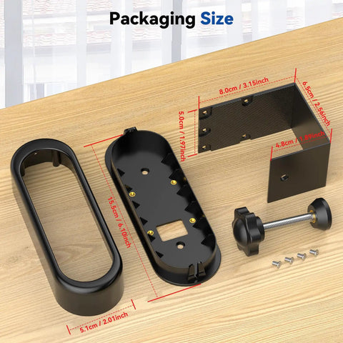 Anti Theft Video Doorbell Mount With No Drill Adjustable Bracket And Waterproof Cover, Keeps Sensor Clear, Apartment Door Camera Mount For Inward Swinging Doors, Compatible With Orbitell SnapGlow BITEPASS SearByte KyraNexo ElioVana, black metal size diagram