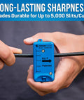 Person using MS-326 slit tool with cable, showcasing Replacement Blade Set For MS 326 Fiber Optic Mid Span Slit And Ring Tool.