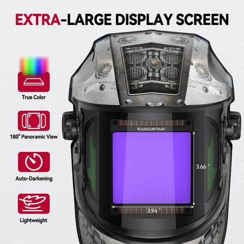 Auto Darkening Welding Helmet With 180 Degree Panoramic View And Side View True Color Large Viewing Hood front display