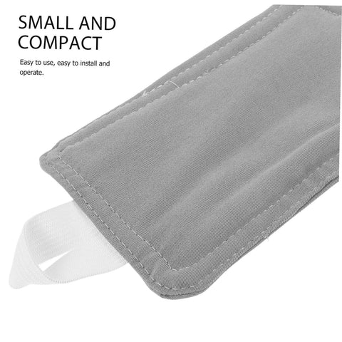 Close-up of gray two pack door silencers for noise reduction and quiet door closer cushion, fabric detail visible
