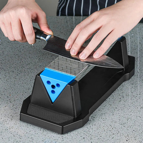 Diamond Whetstone Knife Sharpener With 3 Grit Levels 150 Coarse, 325 Medium, 1200 Extra Fine Pro Grade All In One Diamond Plate Honing Stone in use