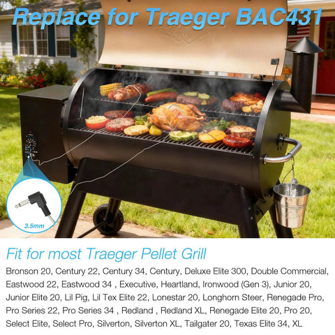 BBQ Thermometer Probes Kit For Wood Pellet Grills With Clip Grommets And Silicone Meat Probe Grommets, Traeger Compatible grill