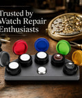 Color Coded Watch Oil Cup Set With Lids Five Empty Metal Oil Cups And Stand For Horology Repair On The Bench Oiler Kit