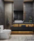 Modern bathroom featuring 24 Inch Rectangle Ceramic Vessel Sink for Above Counter Install, sleek design on a floating vanity.