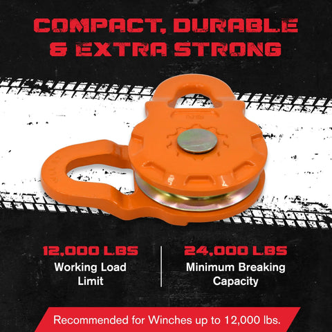 Smart Snatch Block Pulley For ATV UTV Winch Recovery Kit 24,000 Lbs 12 Ton Two Pack Orange Built For Side By Side And 4x4 Off Road Rigs Easily Change Direction Increase Mechanical Advantage A Must Have For Mud Sand Snow Recoveries