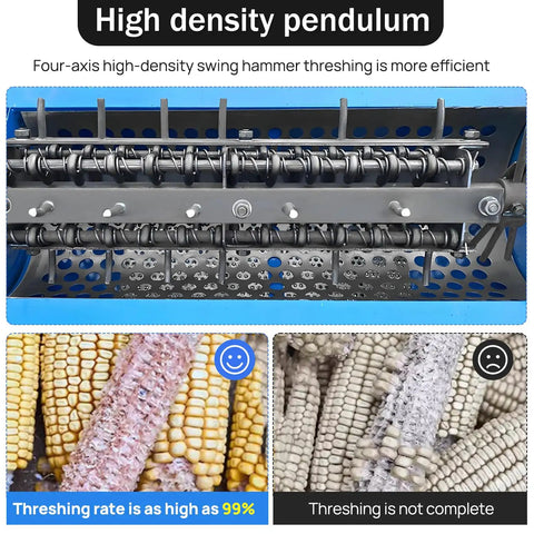 Close-up of Pro Grade 220V Multi Function Thresher For Sorghum And Grains Easy To Use Inlet Extended Body For Thorough Seed Separation Fast Cereal Seed Threshing Compatible With Corn Millet Wheat Sorghum 4KW 60Hz detailing high-density pendulum and efficiency indicators