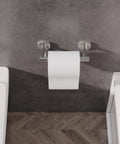 Wall Mount Double Post Pivoting Toilet Paper Holder in Brushed Nickel, SUS304 Stainless Steel Rustproof Design for bathroom use.