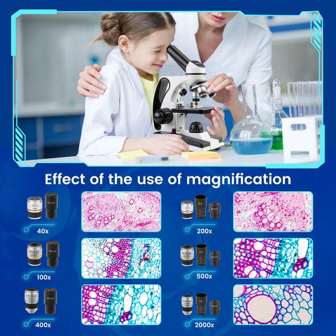 Compound Monocular Microscope Kit 40X-2000X With Slides Set And Phone Adapter For Students And Home Lab Use Kid-Friendly Easy Setup