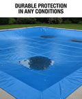 Heavy Duty 16x20 Blue Waterproof Tarp With 5 Mil Thickness, All Weather Poly Tarpaulin covering a pool for protection.