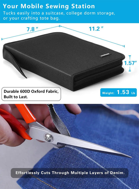 251 Pcs Premium Sewing Supplies Set for Adults Upgraded with Longer Threads and More Spools, portable case and scissors cutting denim