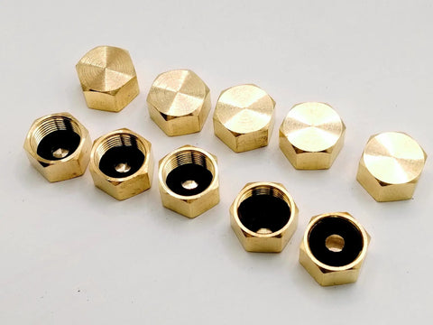 10 Pack Must Have Brass 3/8 Inch Compression Cap Fittings For Sink Shutoff Angle Stop Valves With Sealing Rubber Gasket Washers, Plumbing Repair Kit For Toilets Faucets Dishwashers And Under Sink Lines. Brass 3/8 inch compression cap fittings shown open and closed