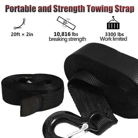 Tough As Nails Heavy Duty Boat Trailer Winch Strap With Rust Resistant Zinc Hook, 2 Inch By 20 Foot Tie Down, 10816 Lbs Breaking Strength For Auto Hauling And Marine Rigging