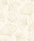 Reverie Gold Ginkgo Wallpaper With Metallic Accents On White Background Strippable Nonwoven Unpasted Washable Botanical Leaf Design 20.9 Inch Repeat 33 Foot Roll Covers About 56.4 Sq Ft Perfect For Living Room Statement Walls showing gold ginkgo leaves on white