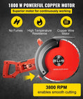 Badass 1800W Electric Concrete Saw Fully Loaded With Killer 14 Inch Diamond Blade Wet Dry Multi Function Circular Saw showing motor specifications.