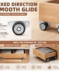 Twenty Pack Small Side Mount Caster Wheels With Silent Smooth Rolling Motion For Drawer Cabinet Upgrades, fixed direction, smooth glide, brown rubber.