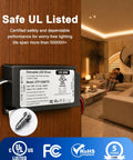 Heavy-Duty 12V LED Driver 60W Power Supply For LED Strip Lights, UL FCC Listed Class 2 Triac ELV MLV Dimming, 120V AC To 12V DC Transformer, Fully Compatible With Lutron And Leviton Dimmers, wall-mounted black metal unit