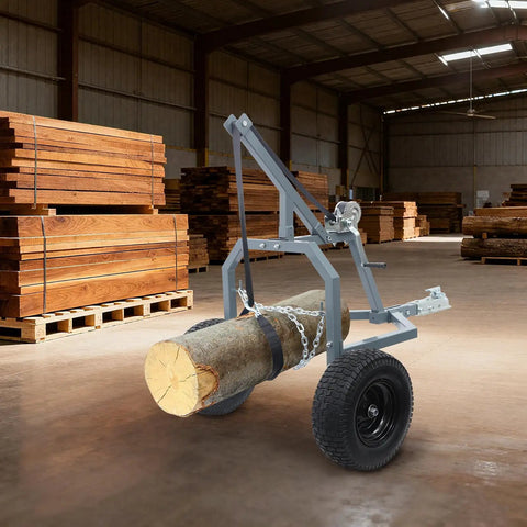 ATV Log Skidding Arch With 1600 Lbs Capacity Rugged Manual Winch in warehouse with 24 Inch Log Diameter, 16 Inch Grip Tires