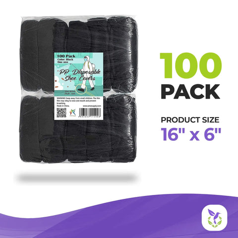 Black Disposable Indoor Shoe Covers 16 By 6 Inches Pack Of 100 With Secure Elastic And Seamless Bottom Durable 35 GSM Polypropylene Booties