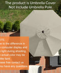 Top view of 9 Foot Replacement Canopy for 8 Rib Market Patio Umbrella Beige Canopy Only showing fitted design on patio