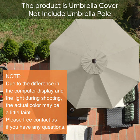 Top view of 9 Foot Replacement Canopy for 8 Rib Market Patio Umbrella Beige Canopy Only showing fitted design on patio