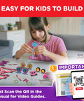 Cool Girls Engineering Kit for Kids Aged 8 and Up With Catapult Machine, Race Car Build, and Scribbling Robot in use