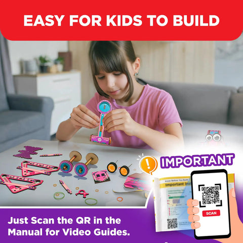 Cool Girls Engineering Kit for Kids Aged 8 and Up With Catapult Machine, Race Car Build, and Scribbling Robot in use