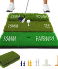 3 In 1 Golf Hitting Mat For Swing, Putting, And Chipping, Realistic Three Surface Turf Practice Mat For Fairway, Rough, And Approach