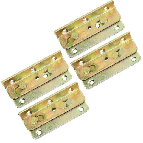 Rock Solid No Mortise Bed Rail Brackets 4 Pack Hella Sturdy Rust Proof Iron Clips For Wood Beds No Sweat Assembly Tight Grip showing four sturdy iron clips.