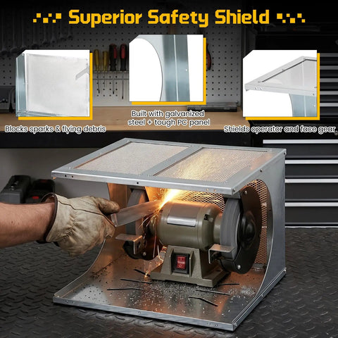 Enclosed Eye Shield Kit for Bench Grinders Two Pack Aluminum Alloy Replacement Guard Assembly with Clear Acrylic Shield
