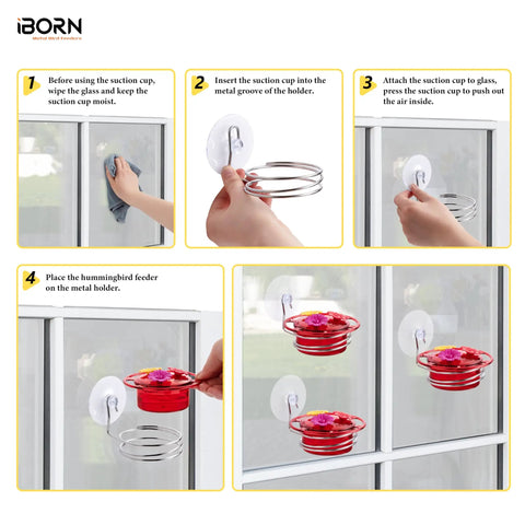 Installation steps for Window Hummingbird Feeder Three Pack With Strong Suction Cup And Stainless Steel Base, 3.4 Oz Capacity