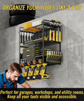 Beefy Heavy Duty Power Tool Organizer Wall Mount With Four Tier Storage And Eight Drill Holders Built To 600 Lbs Capacity