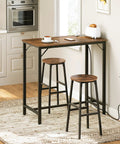 Bar Table With Built In Charging Station, Rectangular Pub Table At Counter Height with rustic brown and black finish in a kitchen.