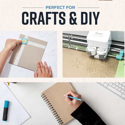 Collage of 8.5 x 11 inch chipboard sheets used for crafts, DIY projects, and packaging with Cricut and drawing details.